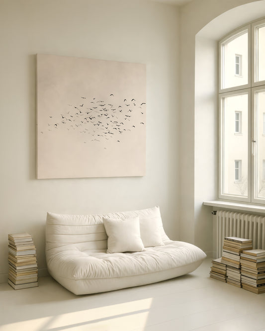 Les Oiseaux Square Framed Canvas - Neutral / Square