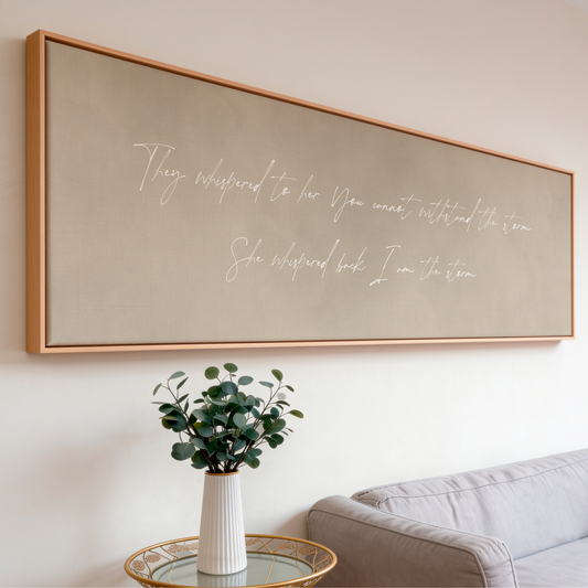 I am the Storm Framed Canvas - Taupe / Panoramic