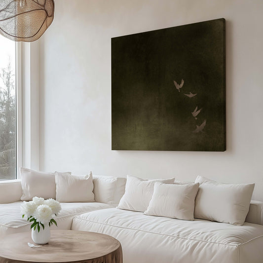 Flying Birds large canvas painting in Moss green by Aureous 
