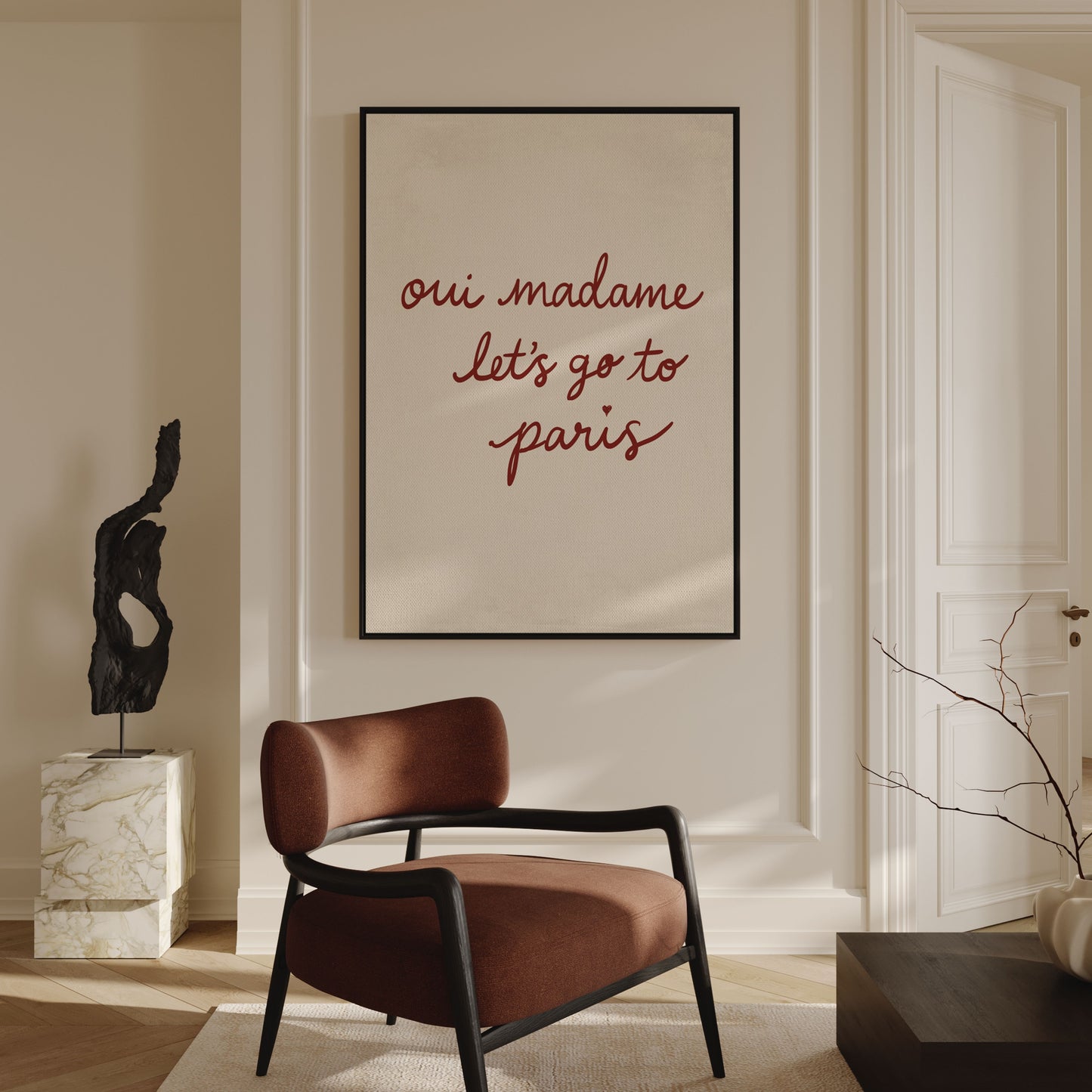 Oui Madamme Framed Canvas - Red / Beige