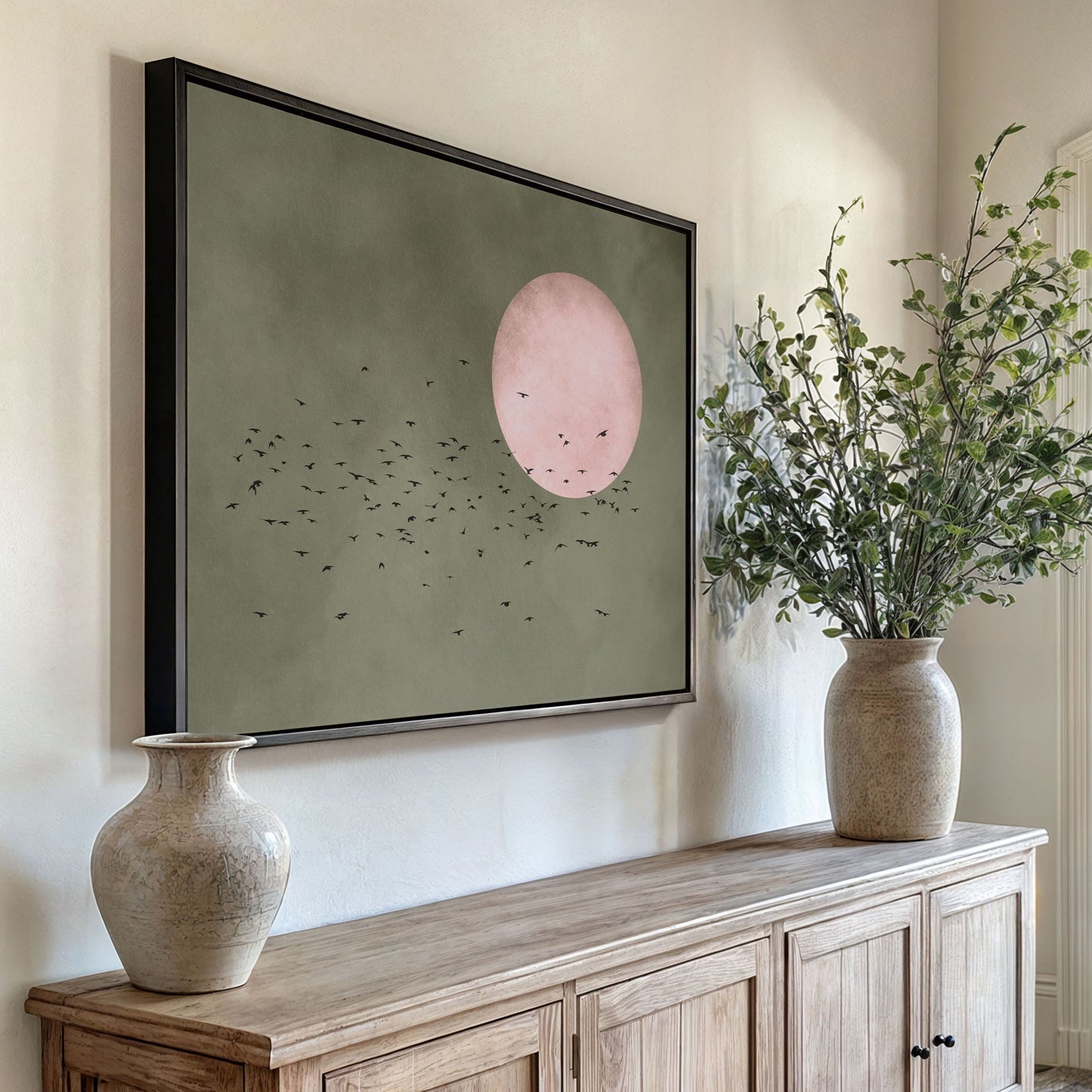 Tsuki Framed Canvas - Horizontal / Olive