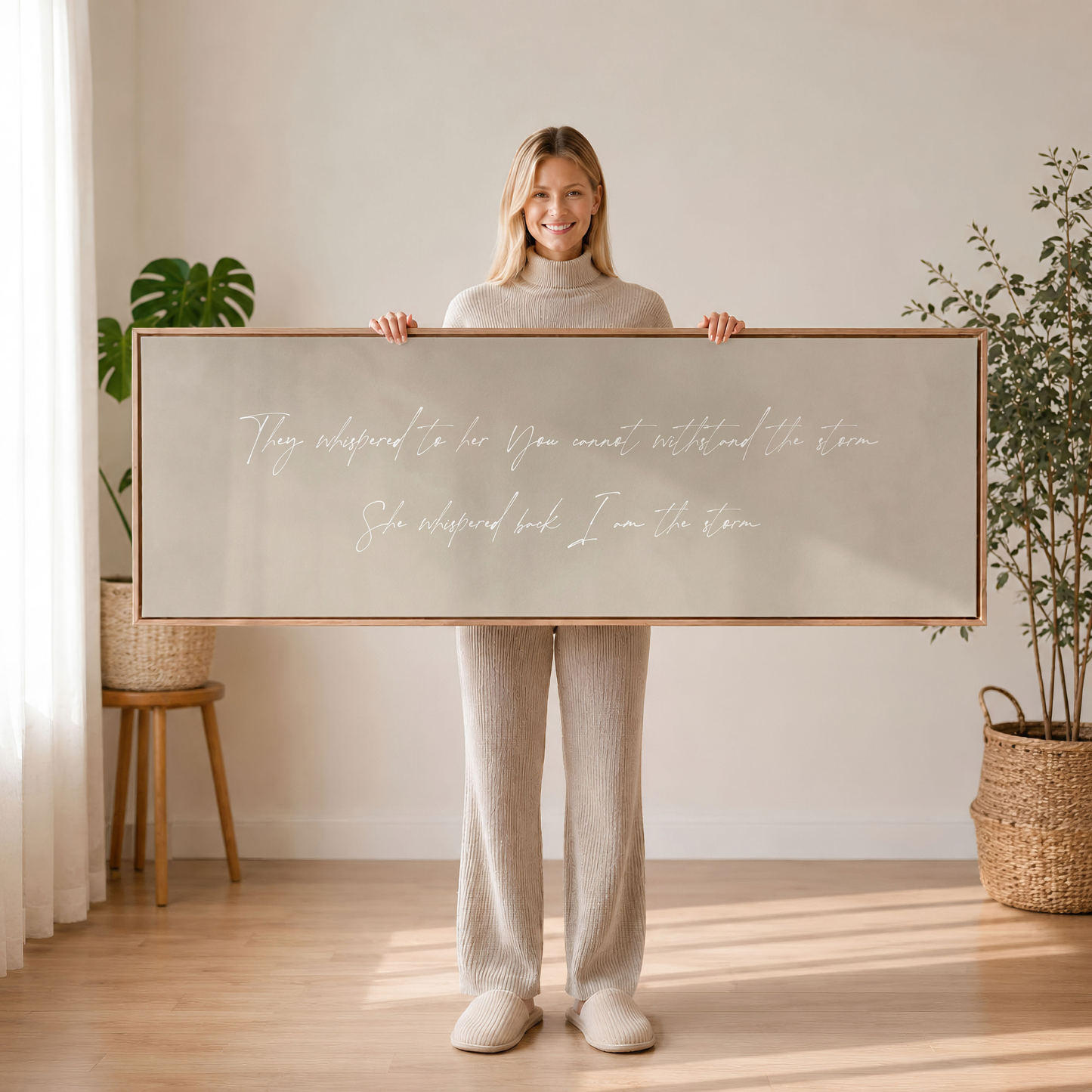I am the Storm Framed Canvas - Taupe / Panoramic