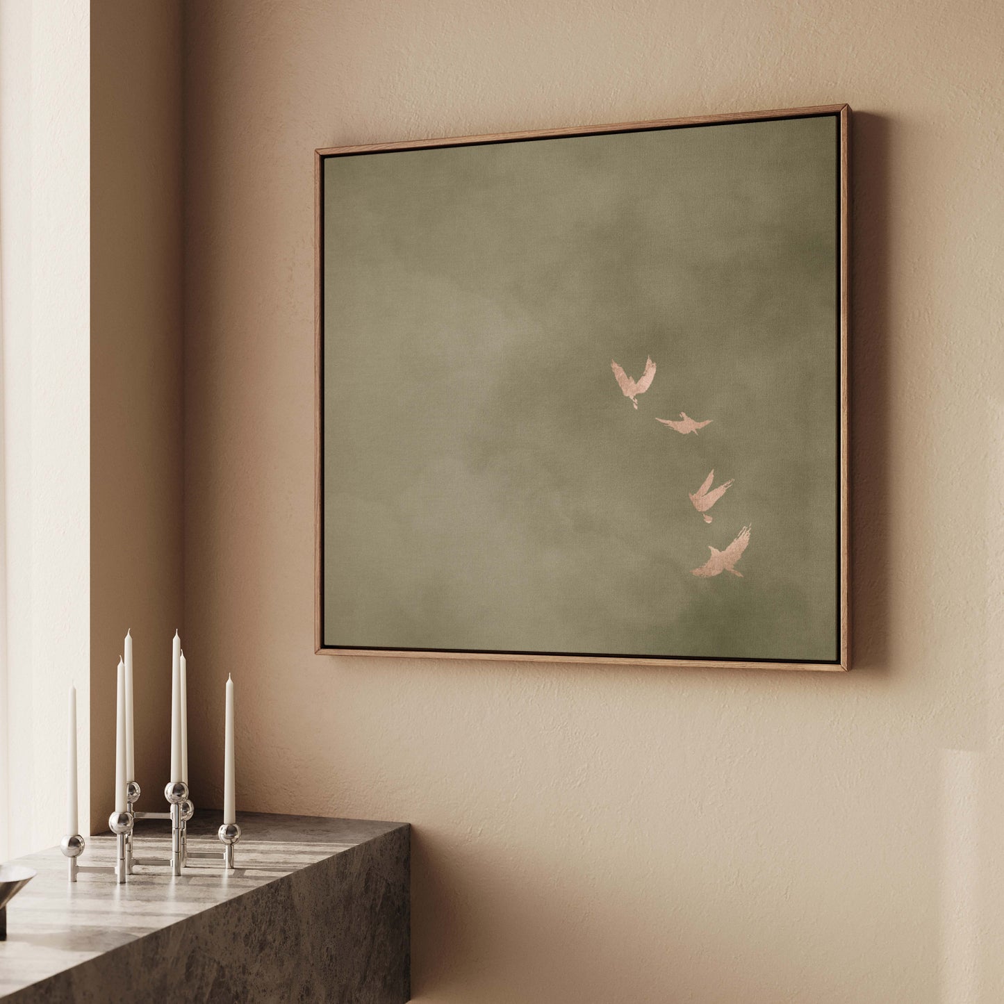 Sky Dance Square Framed Canvas - Olive / Rose