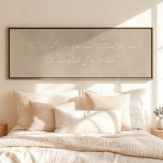 I am the Storm Framed Canvas - Taupe / Panoramic