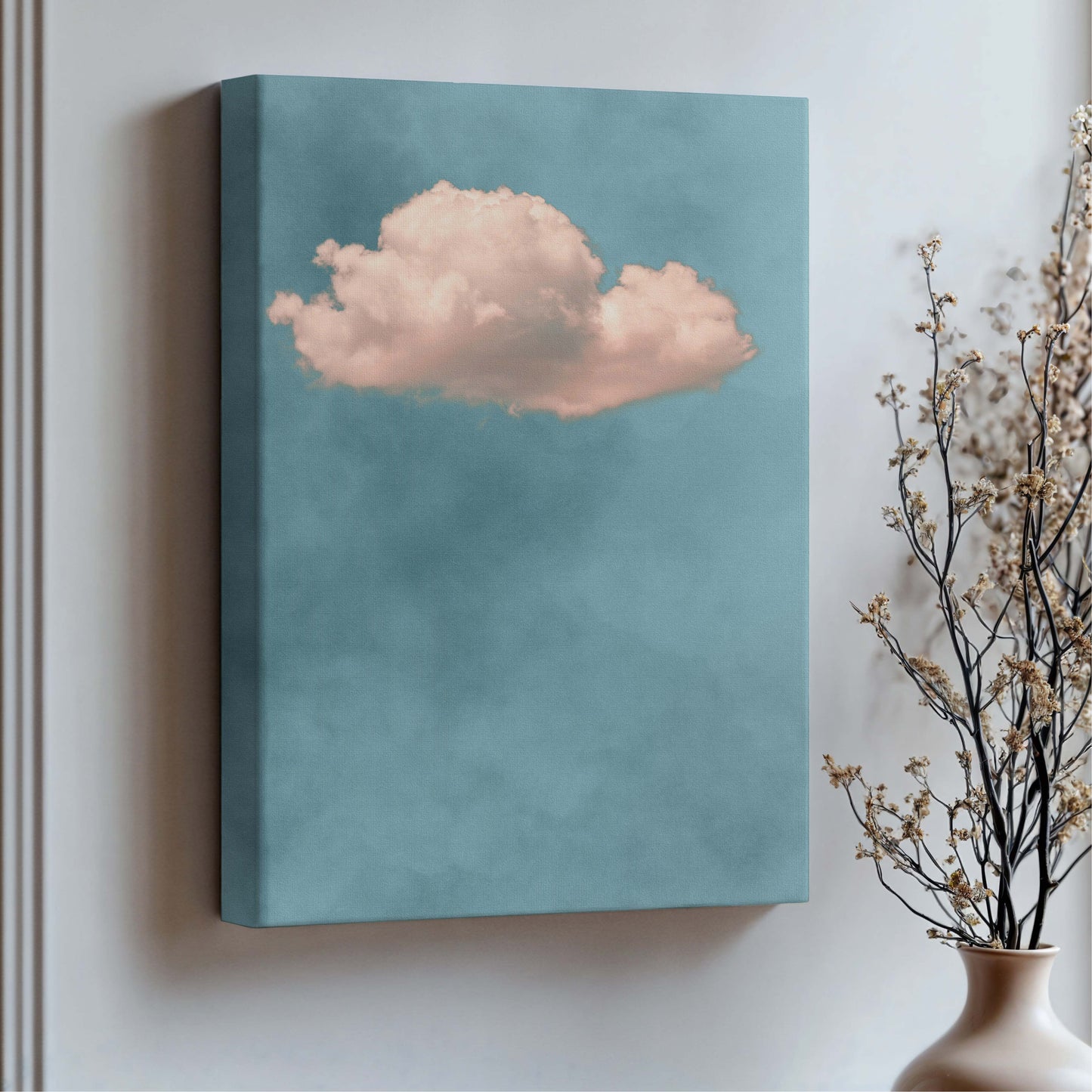 Storm Cloud Framed Canvas - Blue / Blush