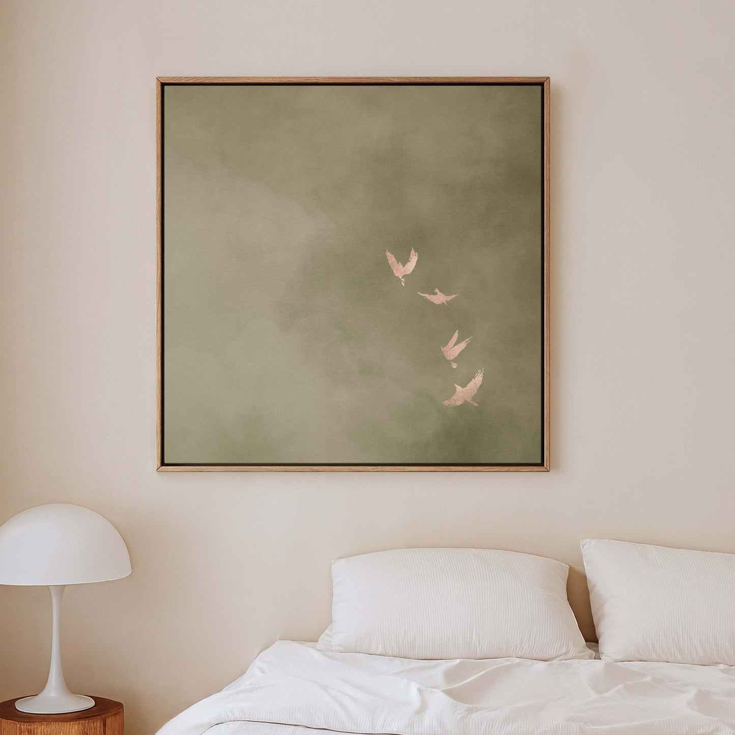 Sky Dance Square Framed Canvas - Olive / Rose
