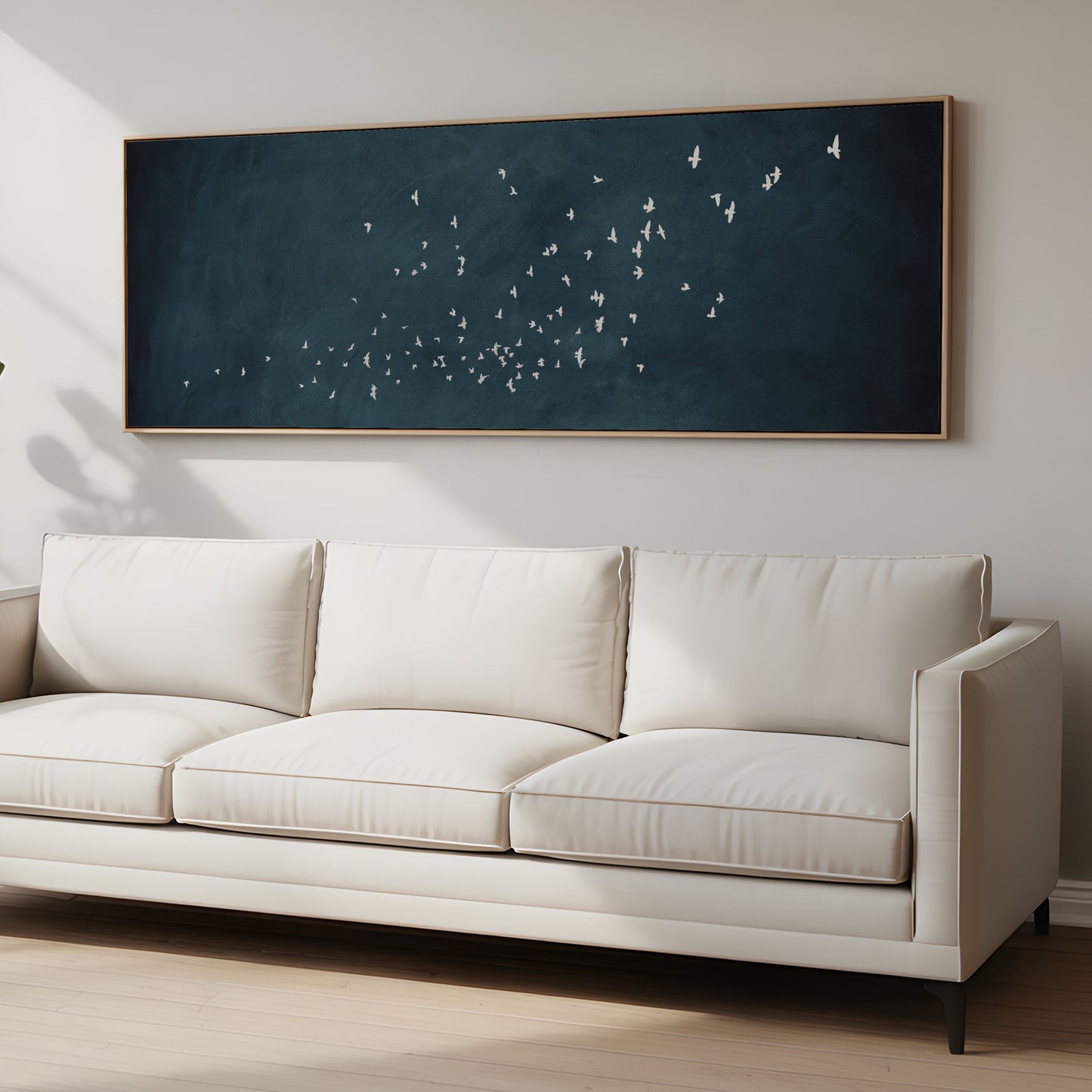 Flock Framed Canvas - Vintage Blue / Panoramic