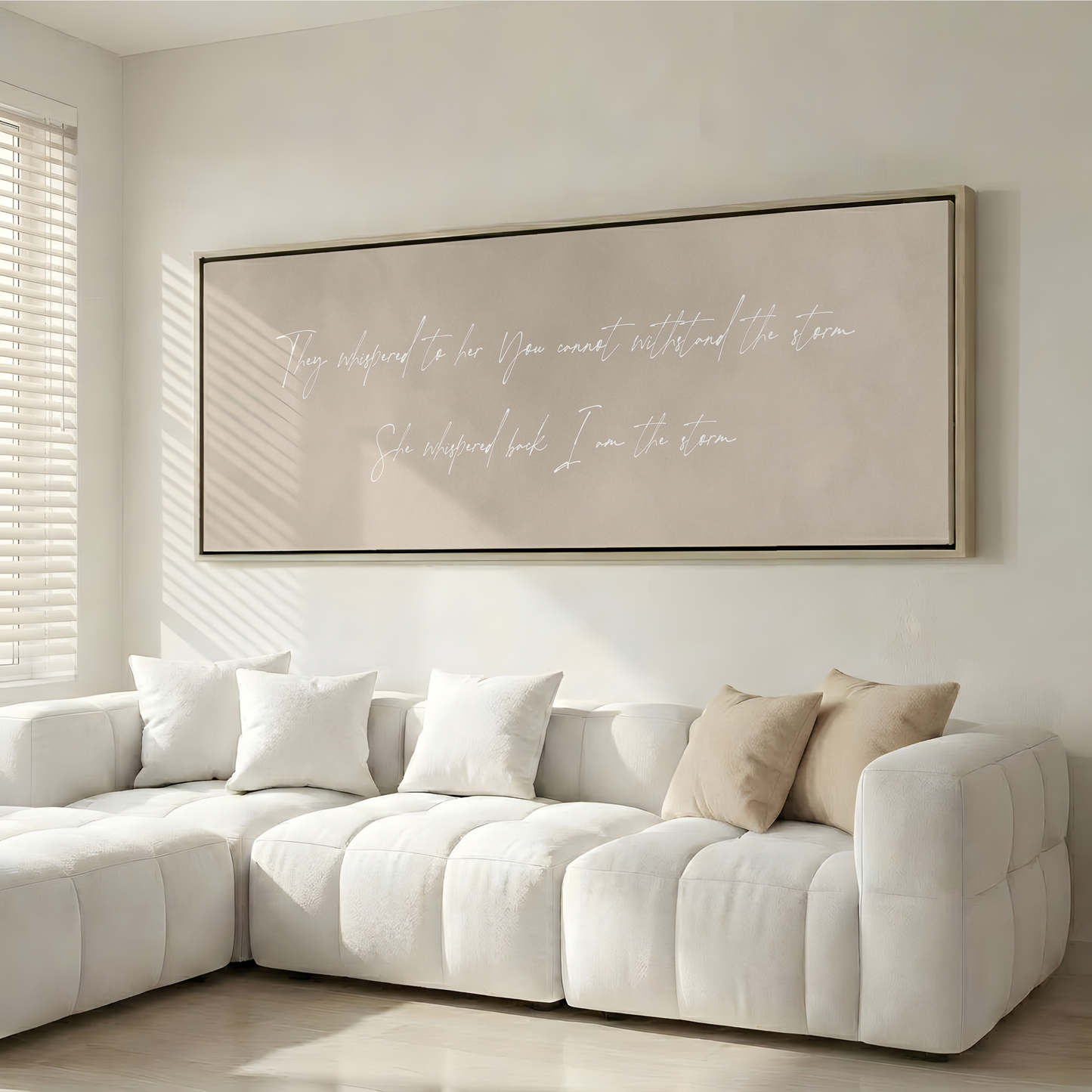 I am the Storm Framed Canvas - Taupe / Panoramic