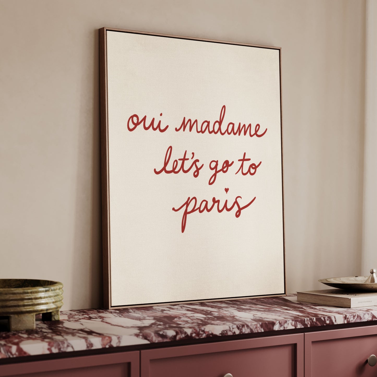 Oui Madamme Framed Canvas - Red / Beige