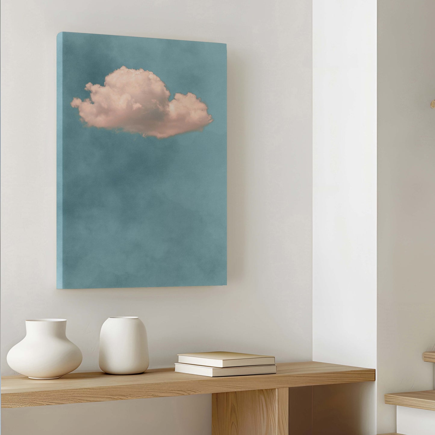 Storm Cloud Framed Canvas - Blue / Blush