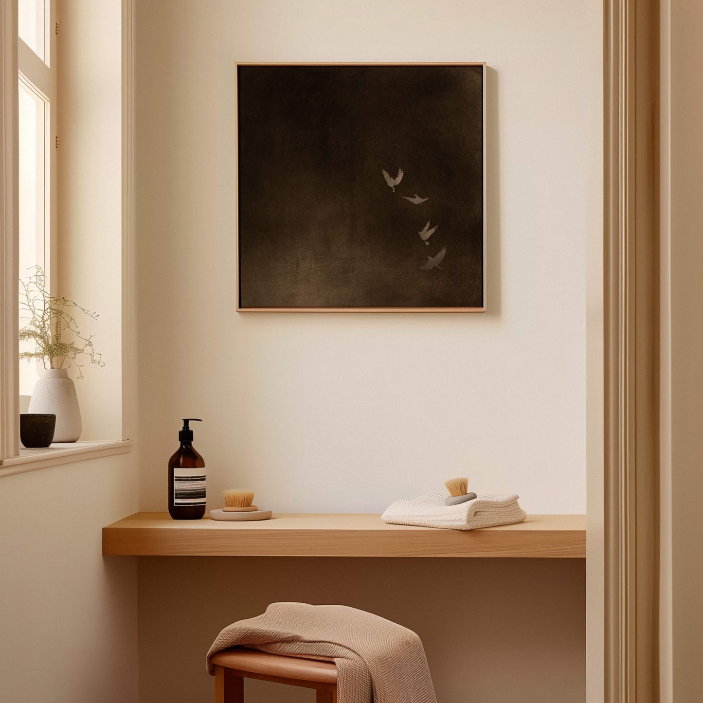 Chocolate brown birds framed canvas wall art by Aureous 