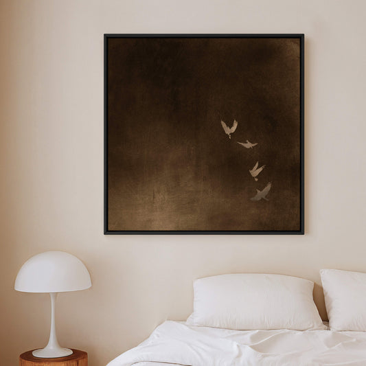 Dark brown flying birds framed canvas art by Aureous