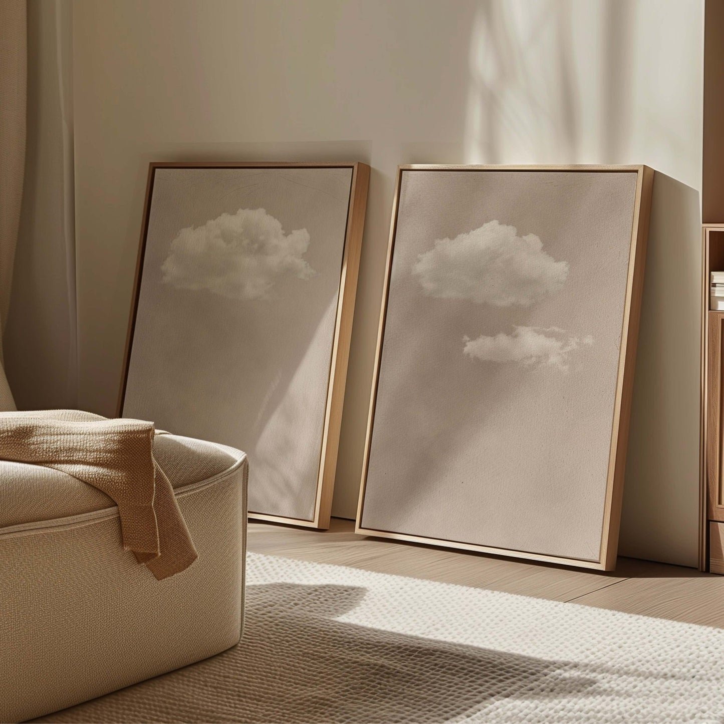 A Cloudy Sky Framed Canvas Duo - Neutral - AureousHome