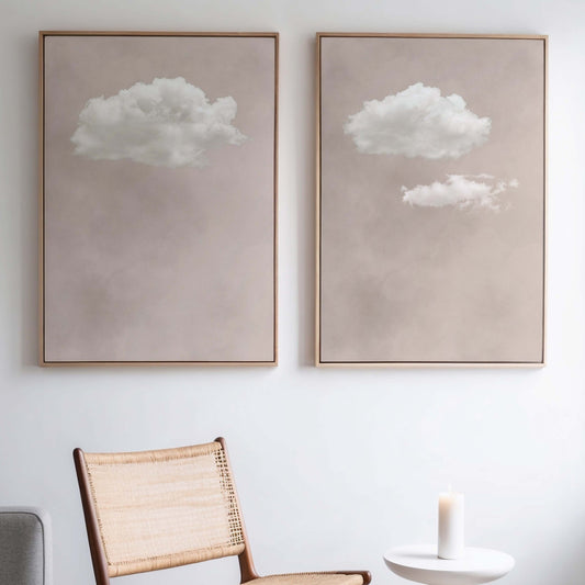 A Cloudy Sky Framed Canvas Duo - Neutral - AureousHome