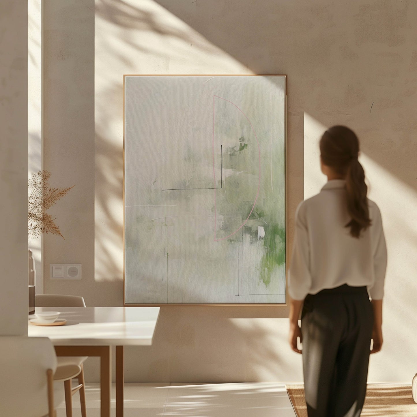 Akito Framed Canvas - Sage Green - AureousHome