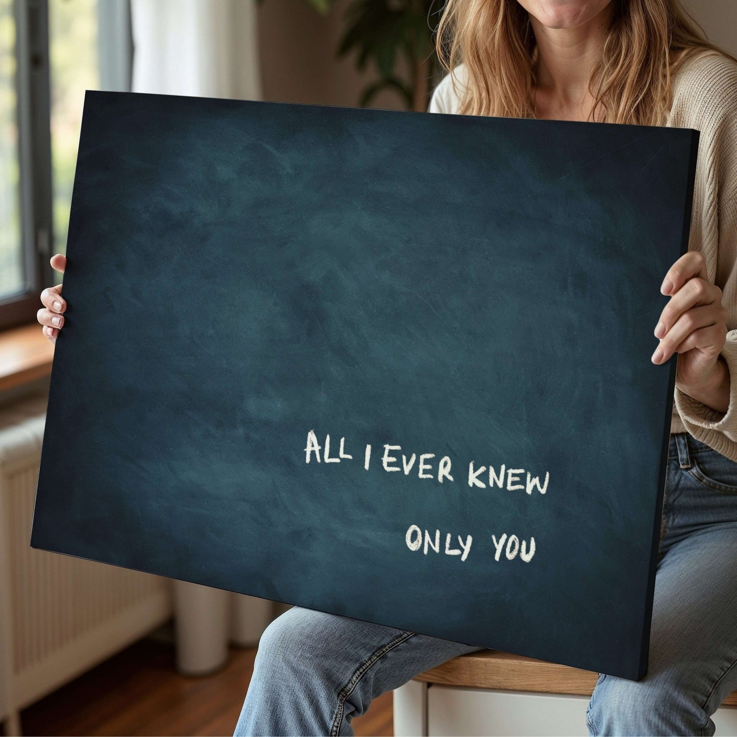 All I Ever Knew Only You Framed Canvas - Vintage Blue / Horizontal - AureousHome