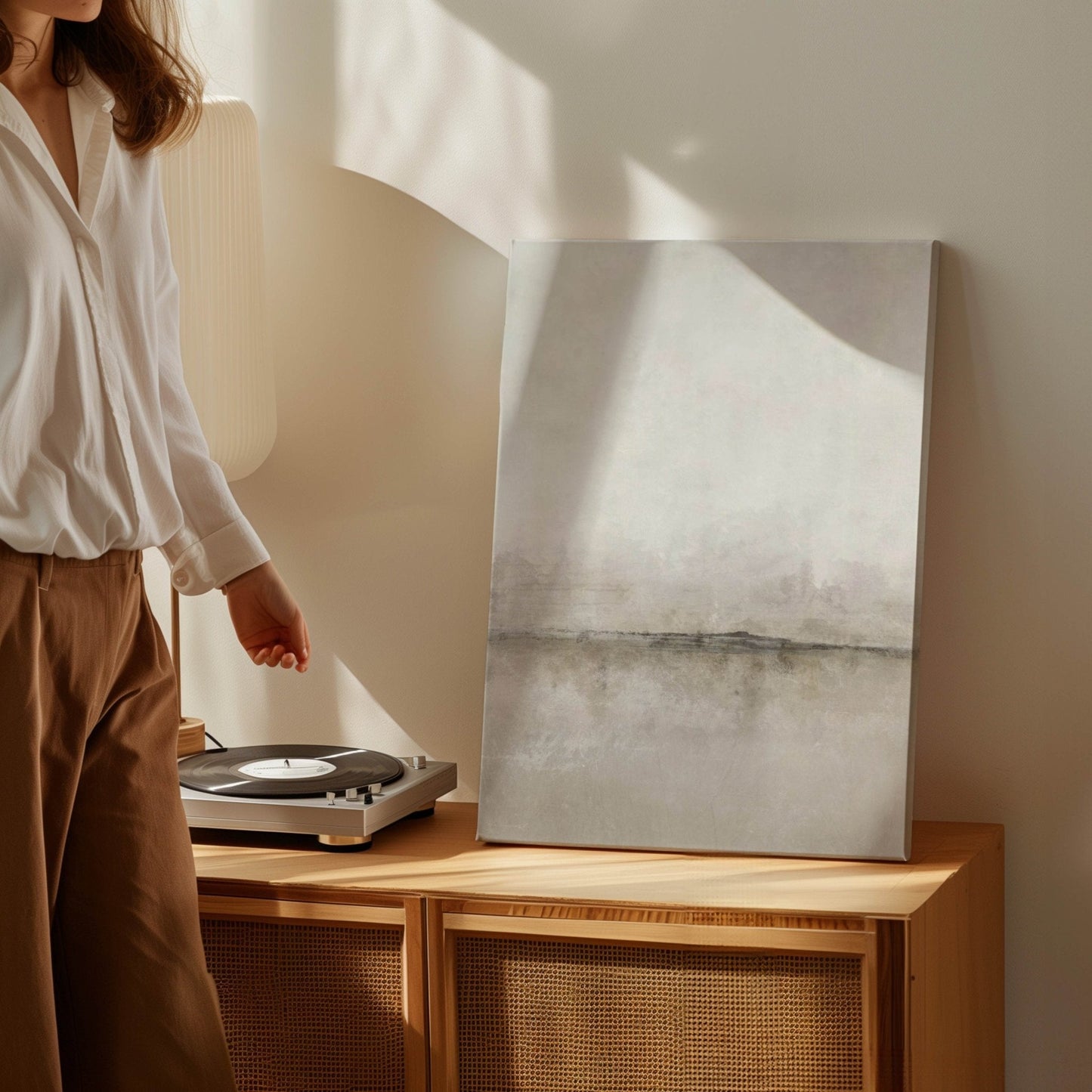 Neutral abstract landscape canvas wall art by Aureous 