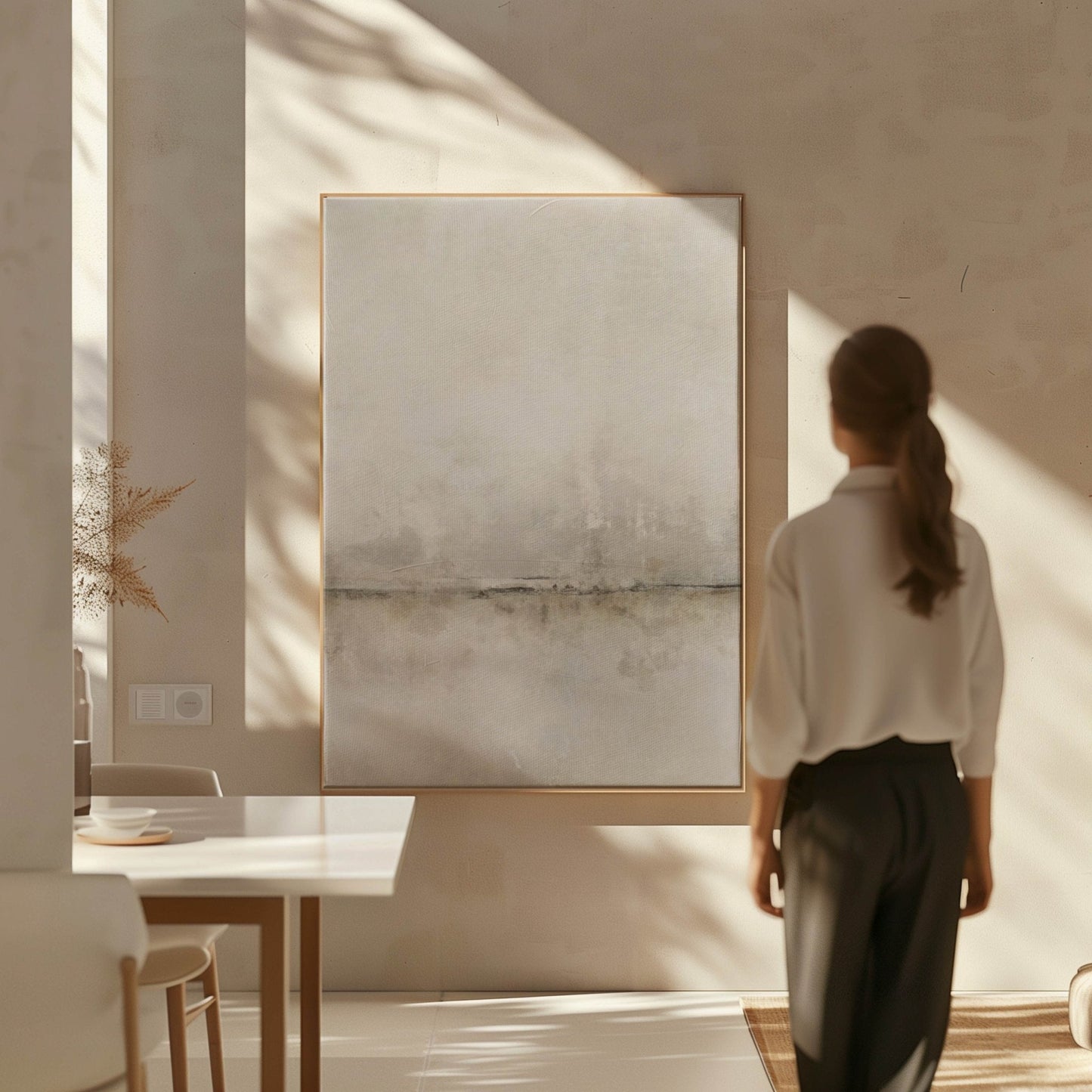Neutral minimalist extra large framed canvas wall art by Aureous 