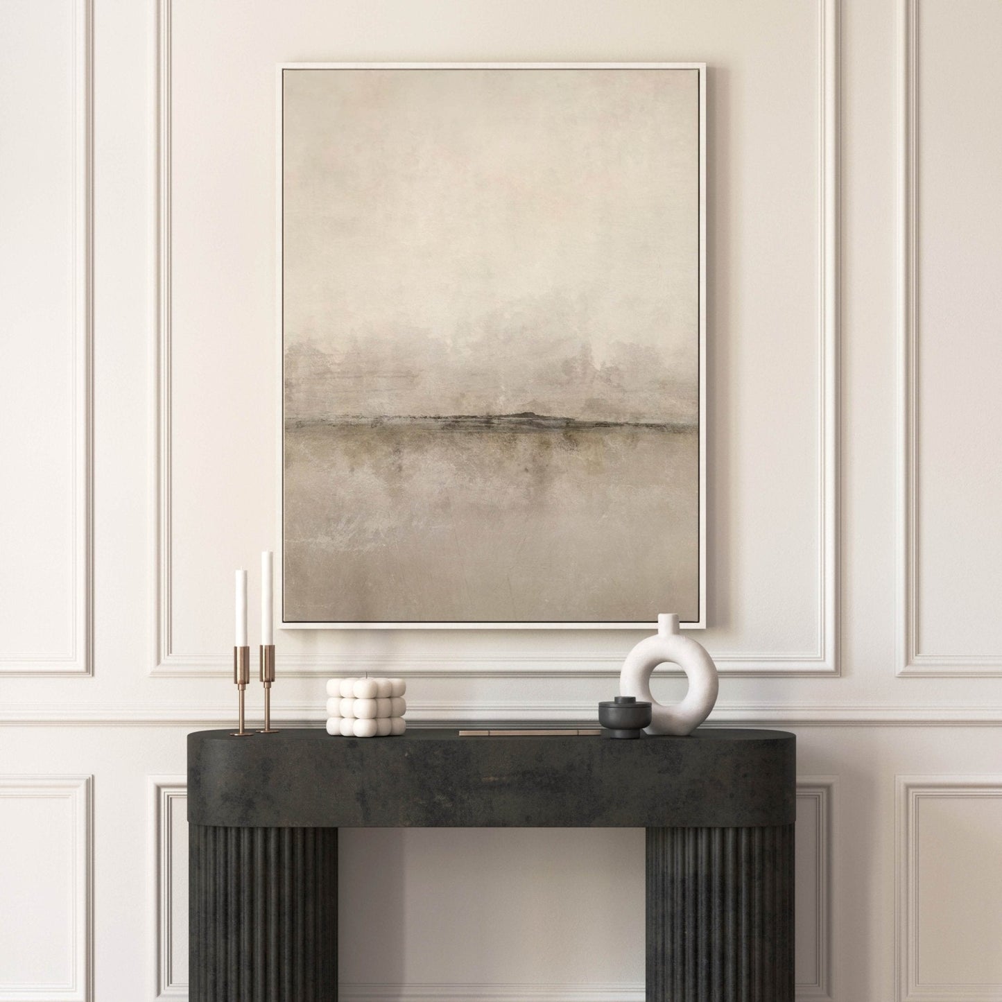 Beige abstract framed canvas wall art by Aureous 