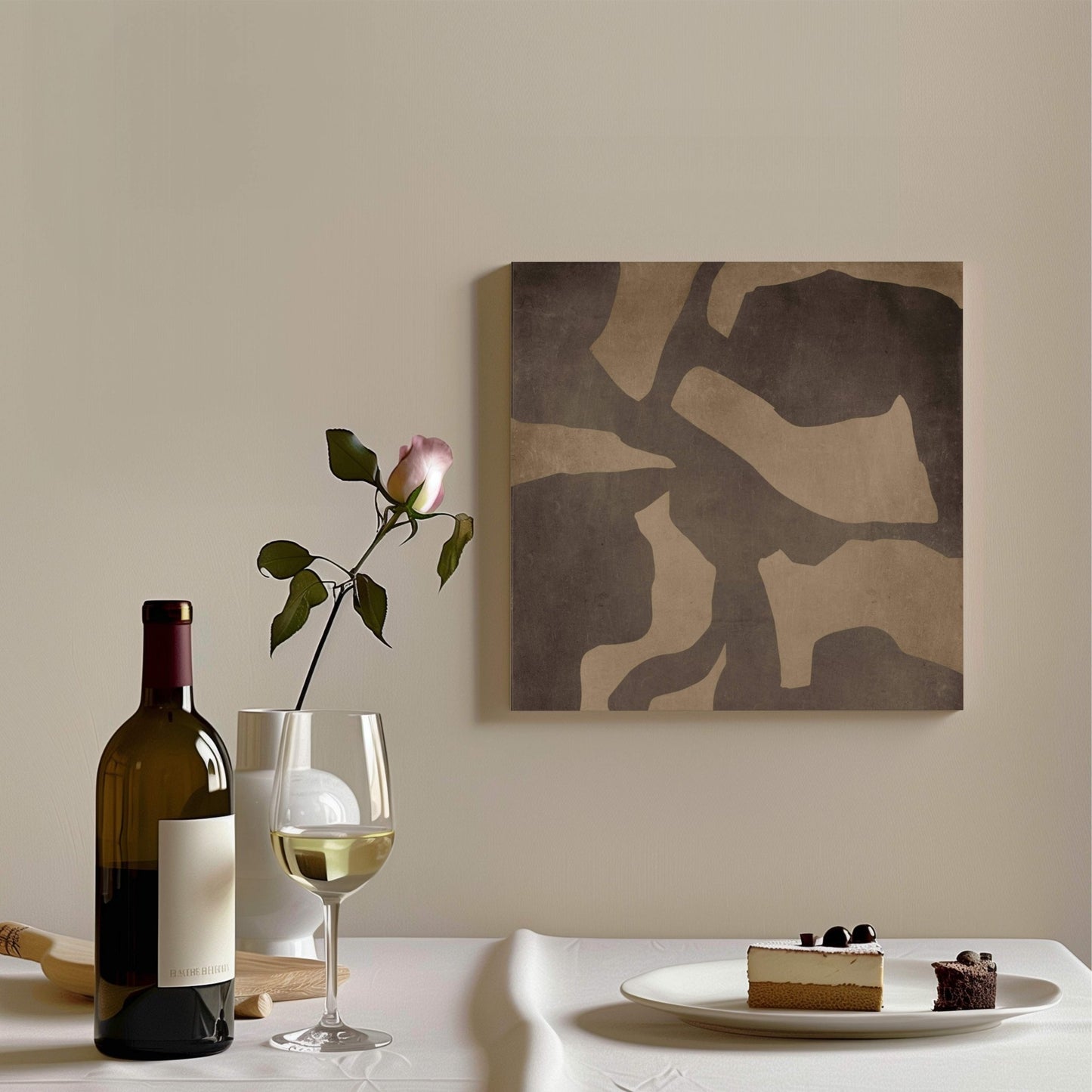 Arla Square Framed Canvas - Coffee Brown - AureousHome