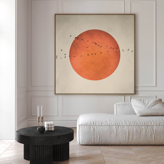 Extra large orange full moon framed canvas wall art