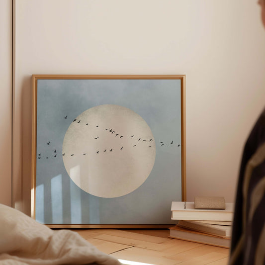 Blue Moon Square Framed Canvas - AureousHome