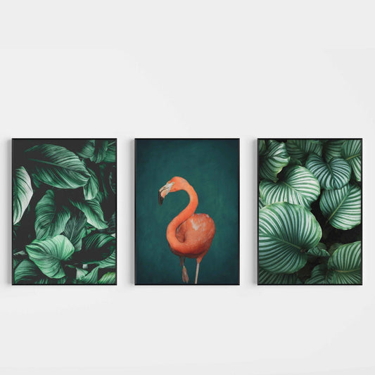 Botanical Flamingo Trio - AureousHome