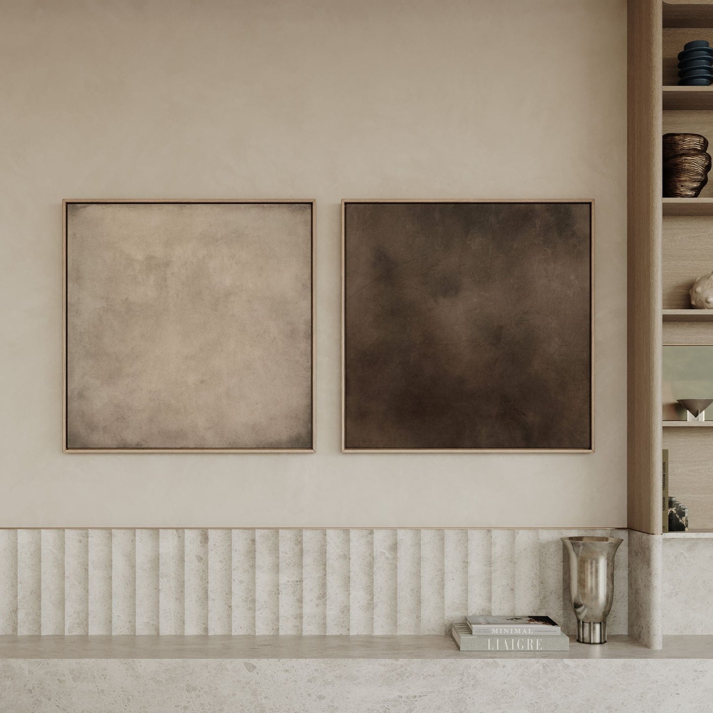 Café Crème Square Framed Canvas Duo - AureousHome