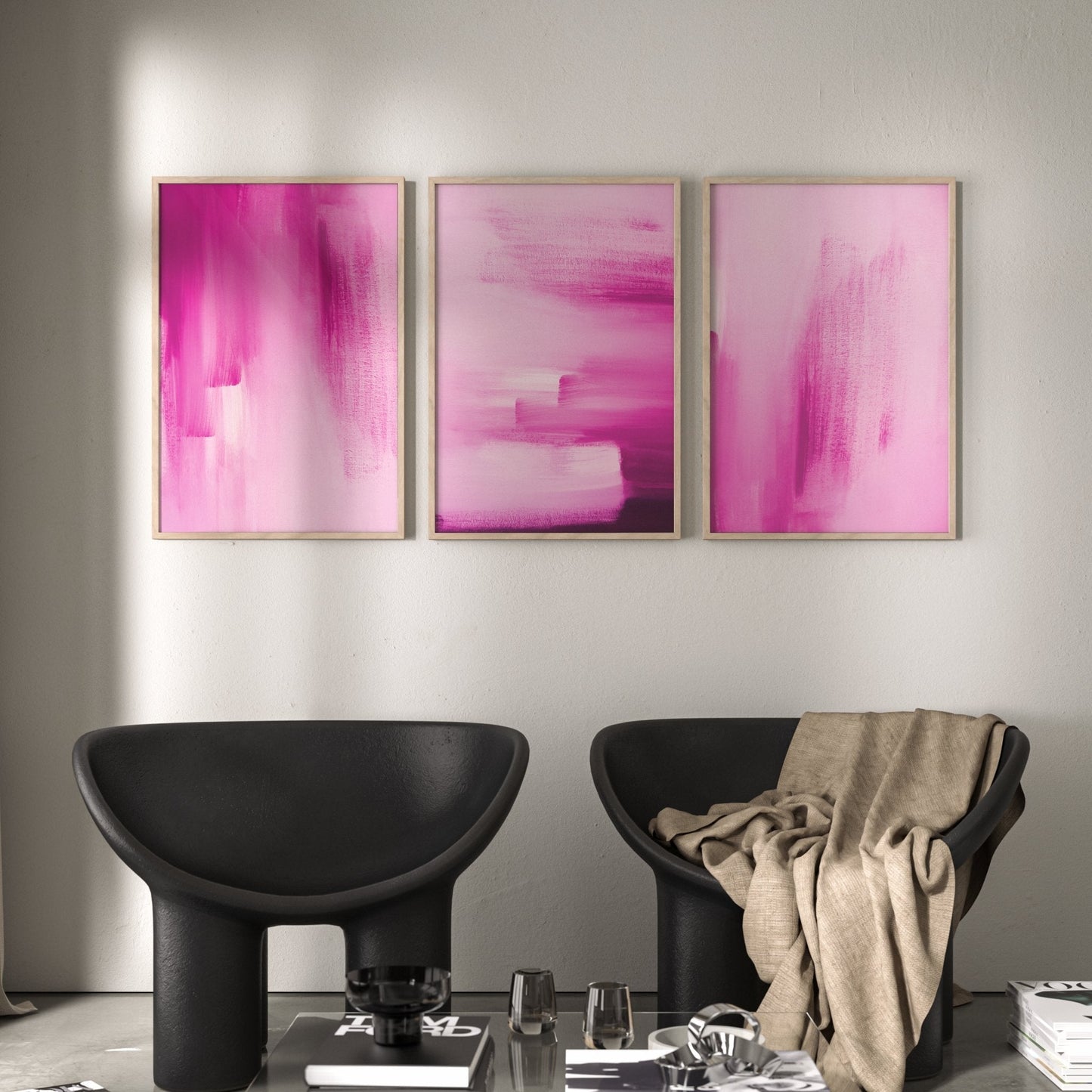 Canvas Trio - Hot Pink - AureousHome