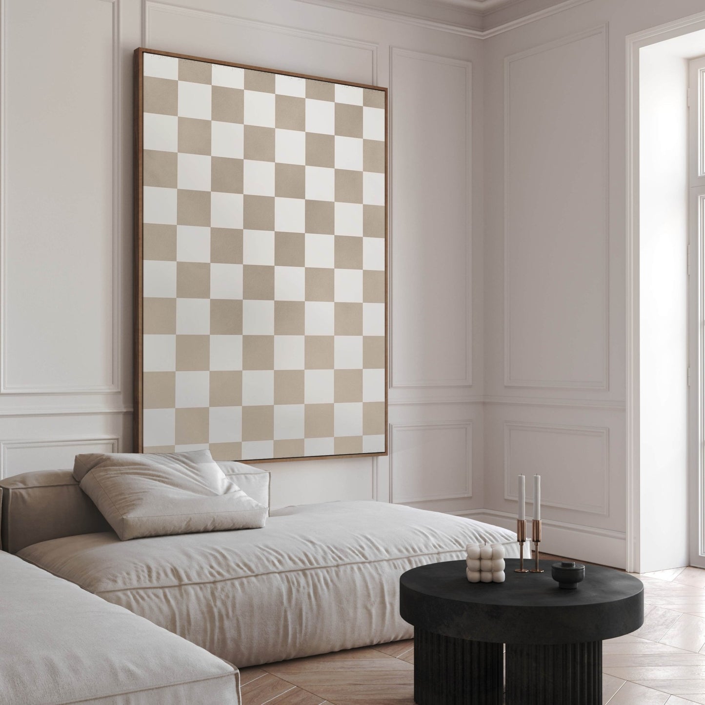 Checkerboard Framed Canvas - Neutral - AureousHome