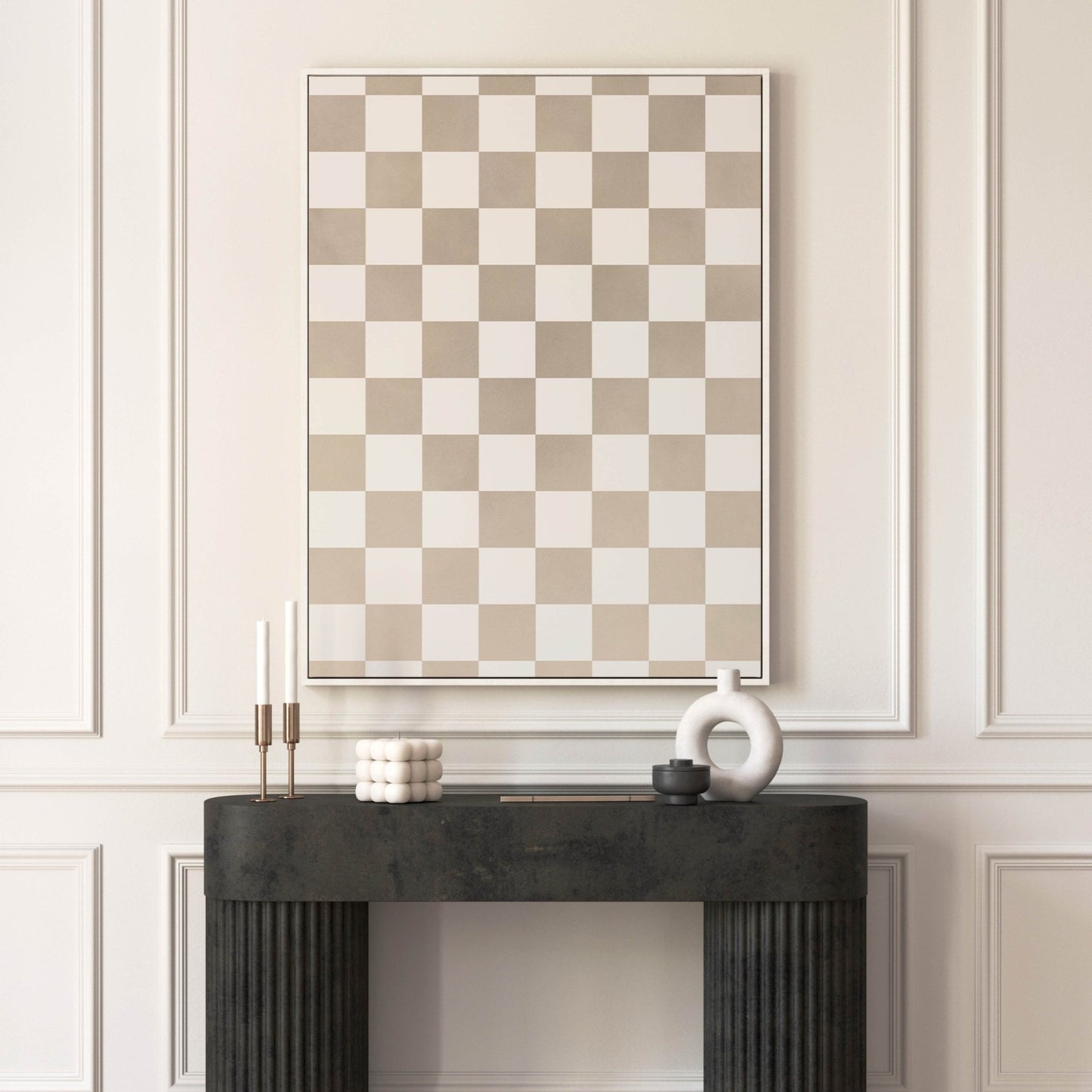 Checkerboard Framed Canvas - Neutral - AureousHome