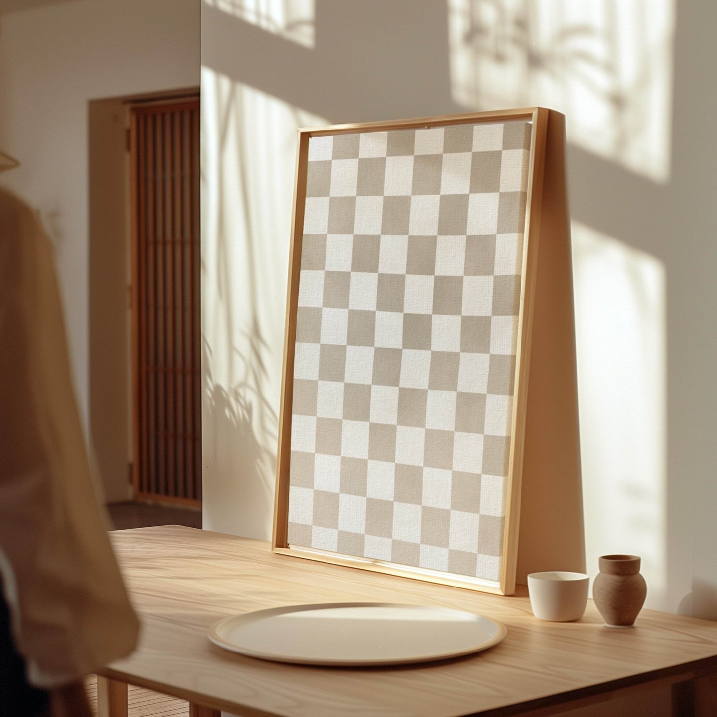 Checkerboard Framed Canvas - Neutral - AureousHome