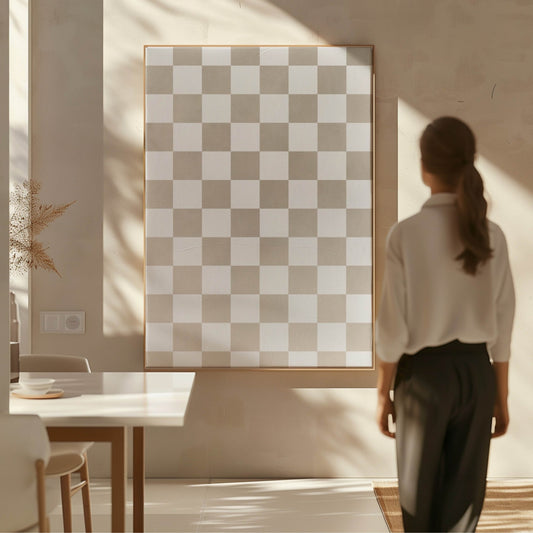 Checkerboard Framed Canvas - Neutral - AureousHome