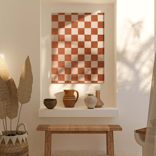 Checkerboard Framed Canvas - Rust - AureousHome