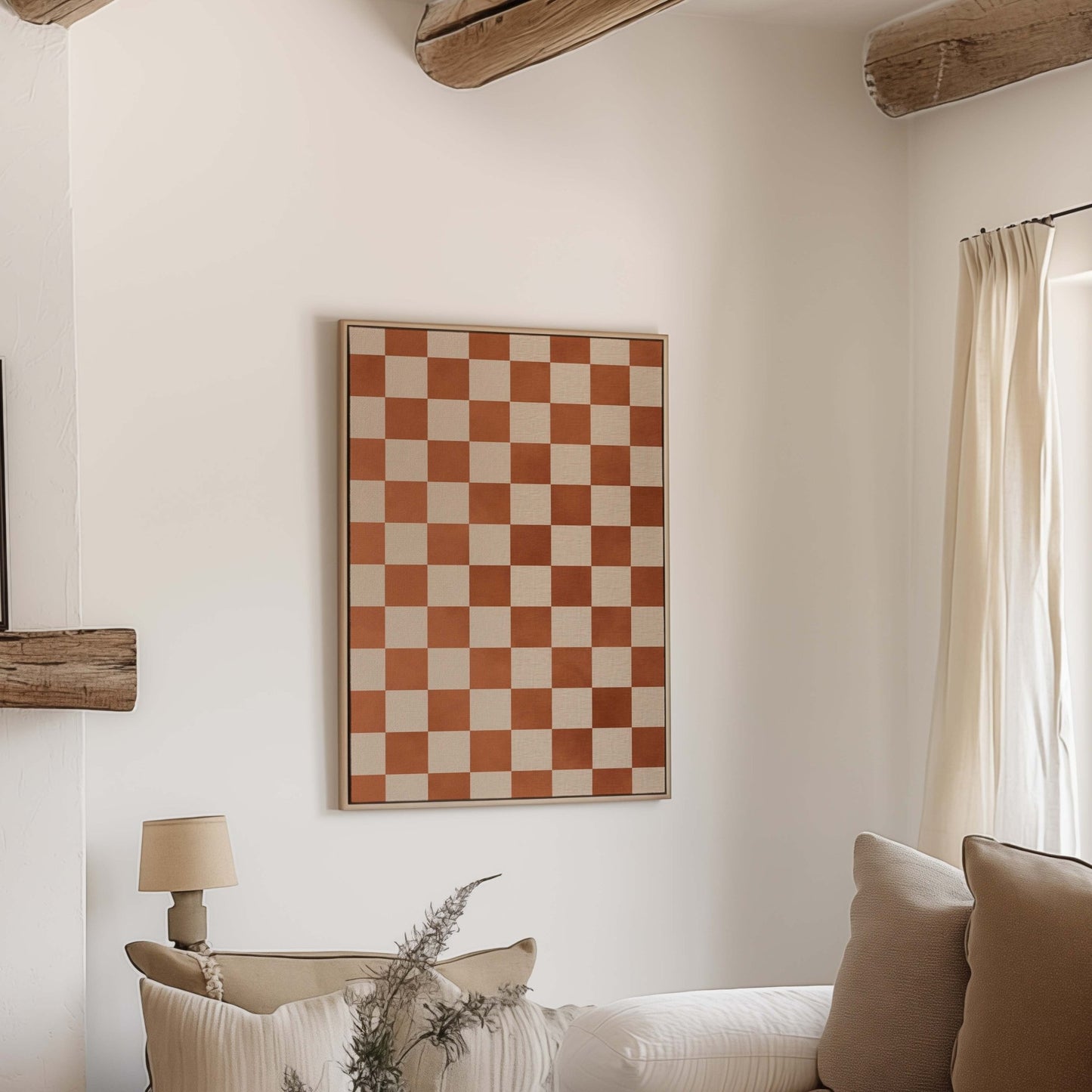 Checkerboard Framed Canvas - Rust - AureousHome