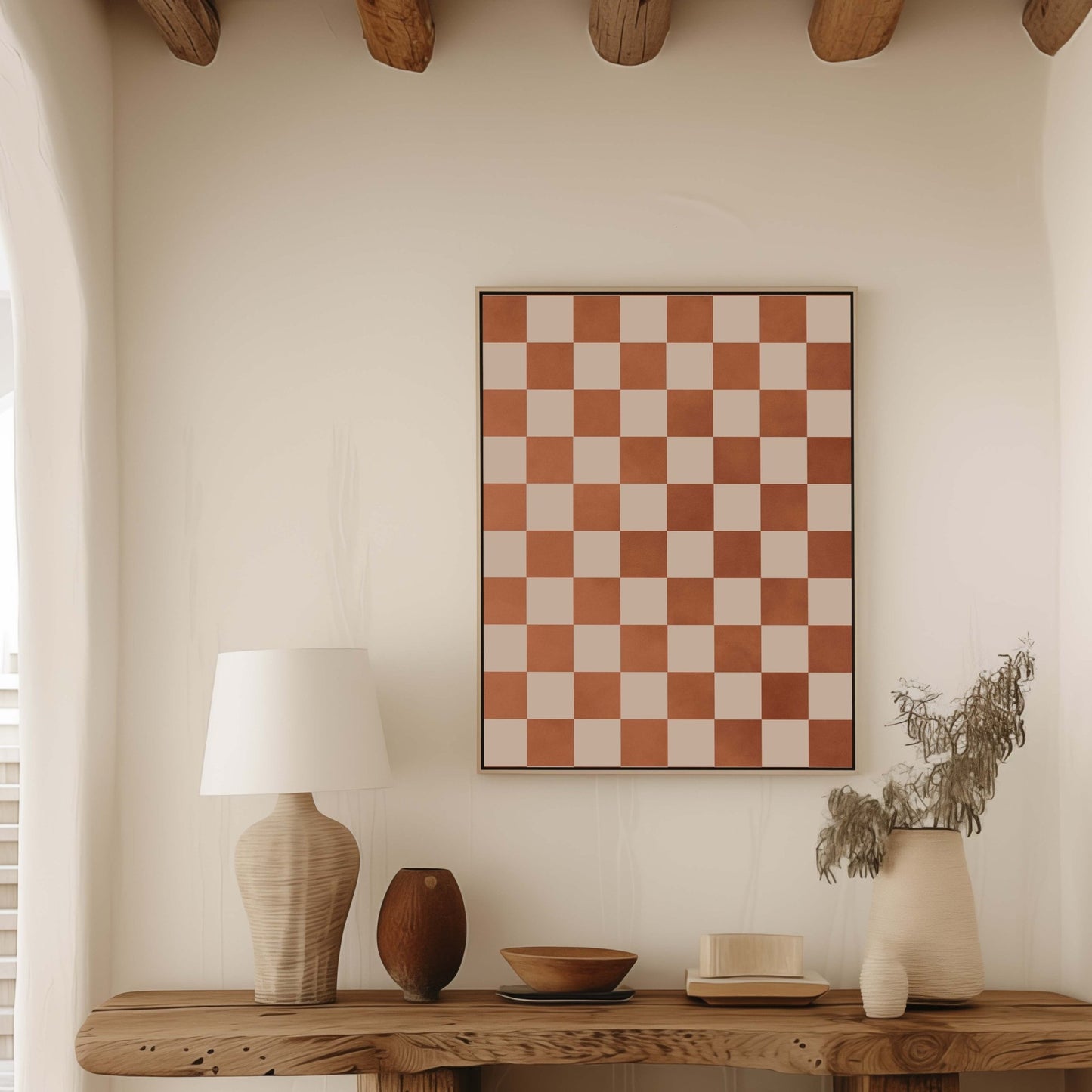 Checkerboard Framed Canvas - Rust - AureousHome