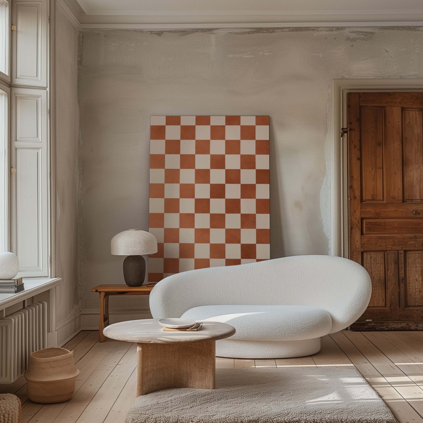 Checkerboard Framed Canvas - Rust - AureousHome