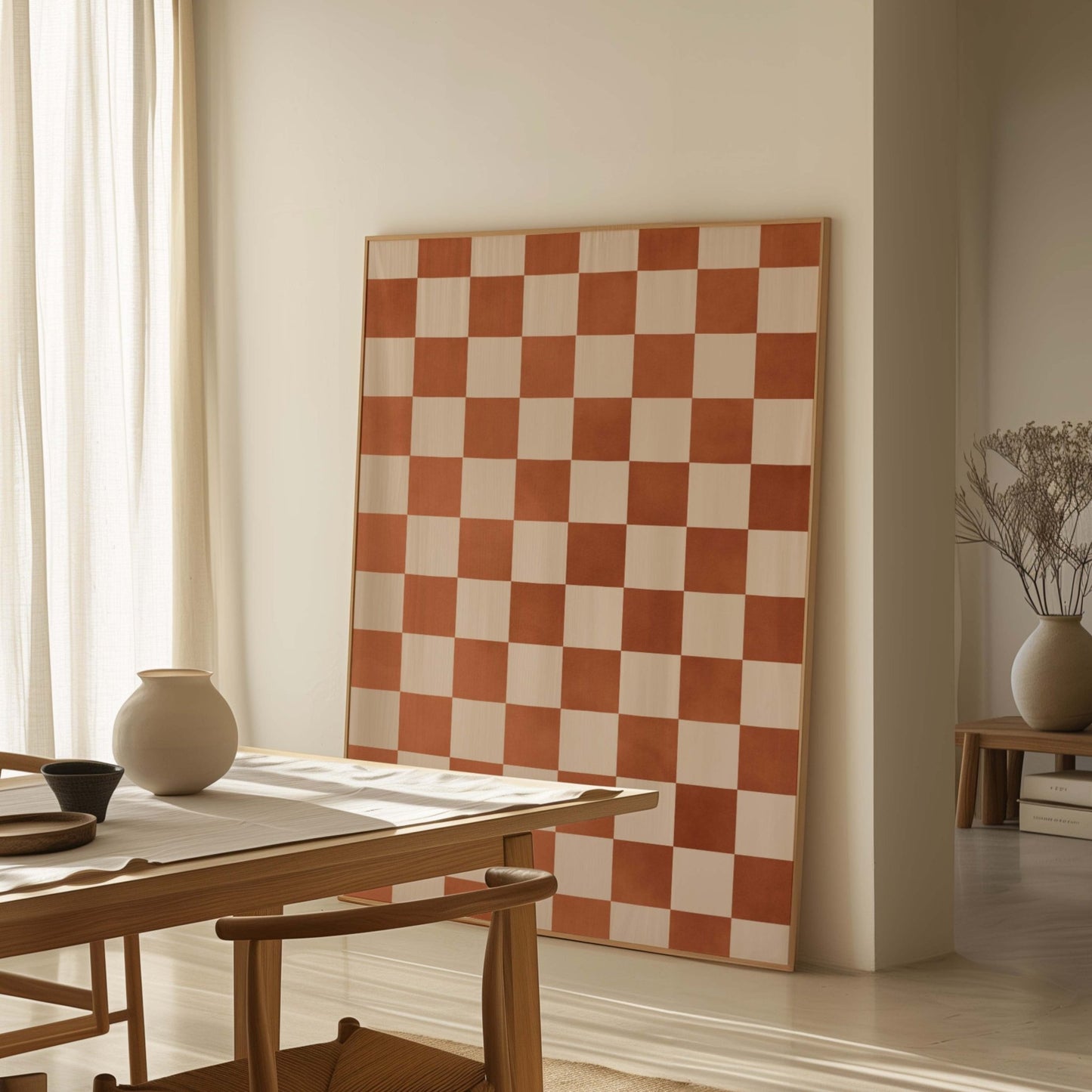 Checkerboard Framed Canvas - Rust - AureousHome