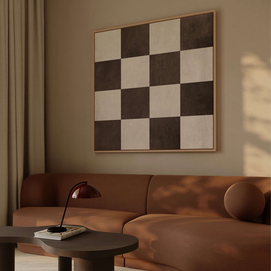 Checkered Square Framed Canvas - Espresso - AureousHome