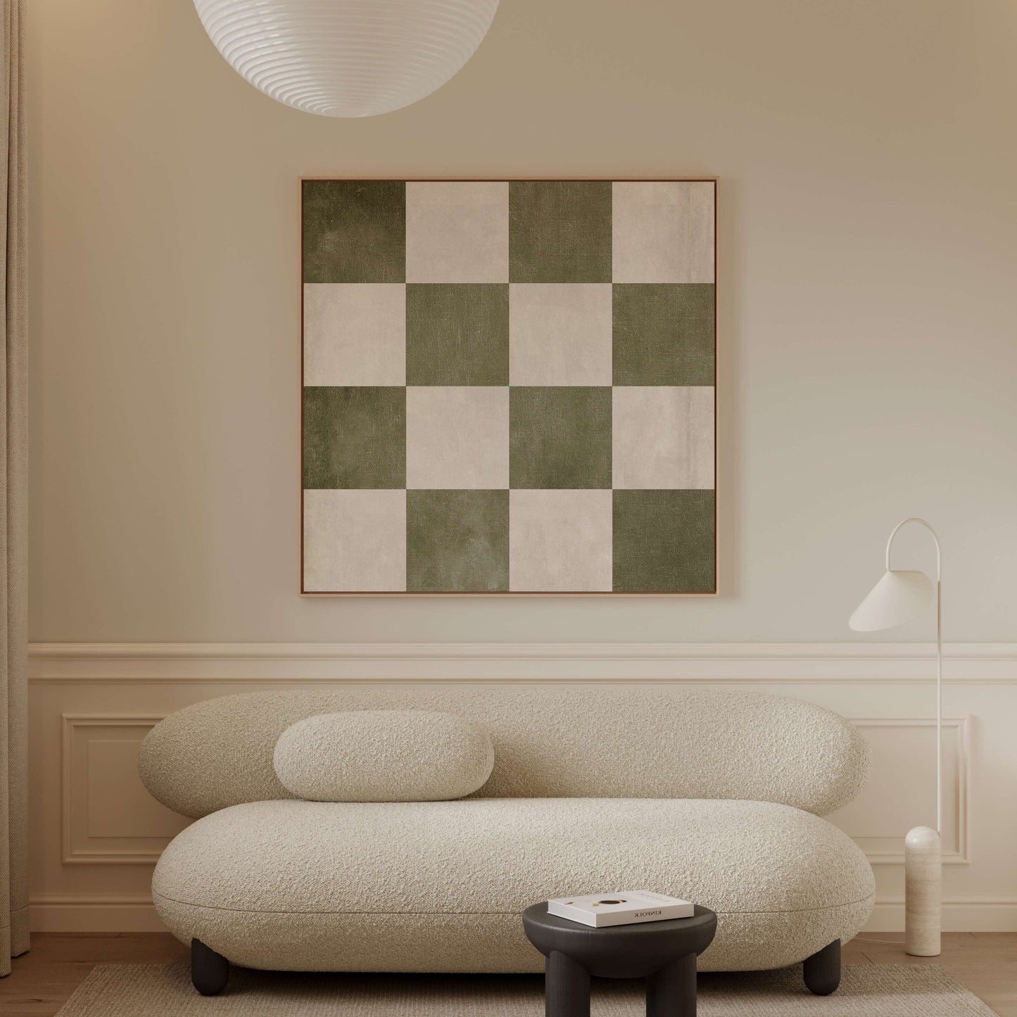 Checkered Square Framed Canvas - Olive - AureousHome
