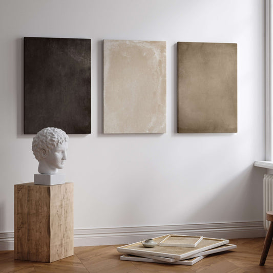 Coffee & Cream Framed Canvas Trio - AureousHome