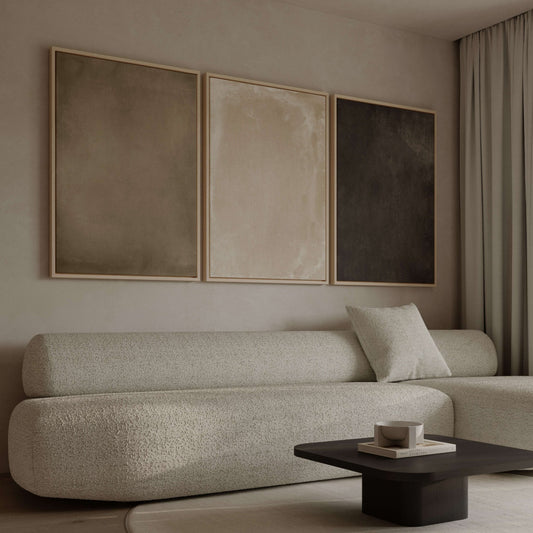 Coffee & Cream Framed Canvas Trio - AureousHome