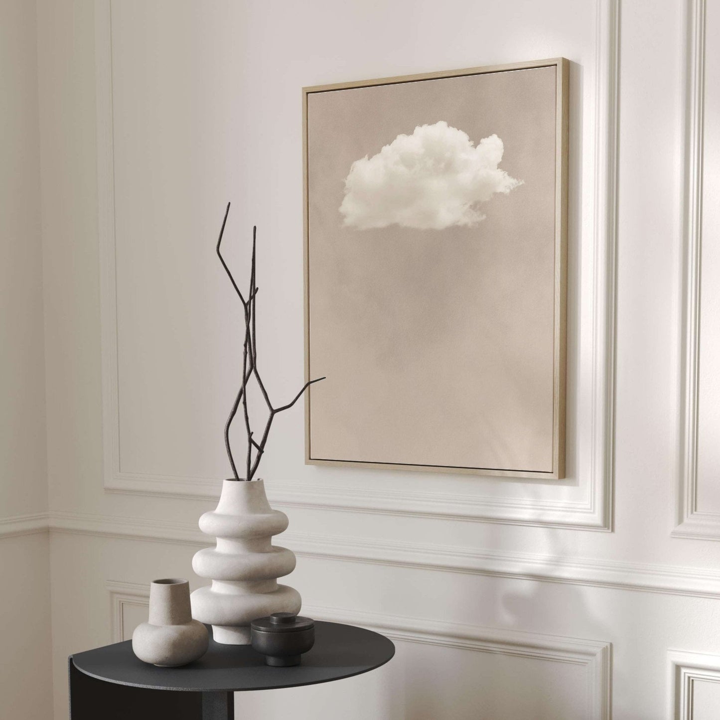 Beige cloud extra large framed canvas painting by Aureous