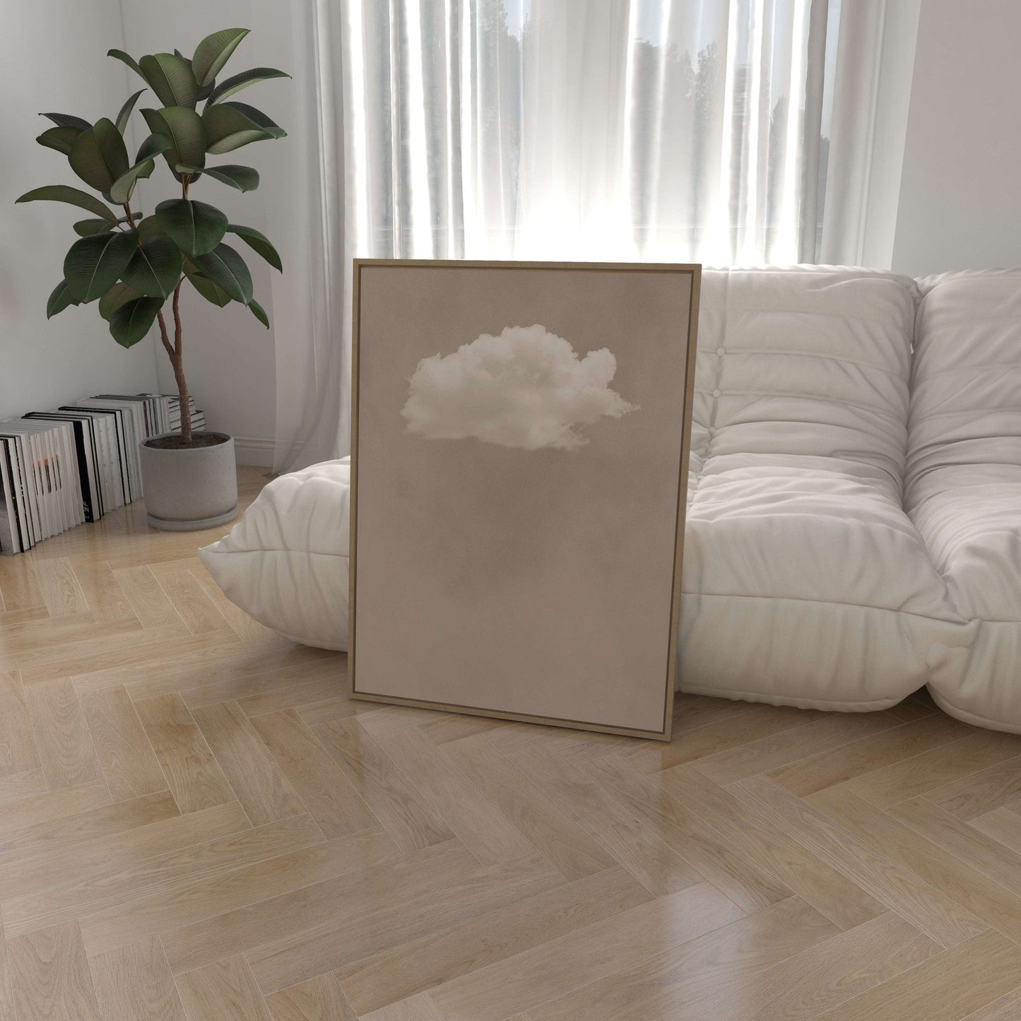 Beige cloud oversized framed canvas wall art by Aureous