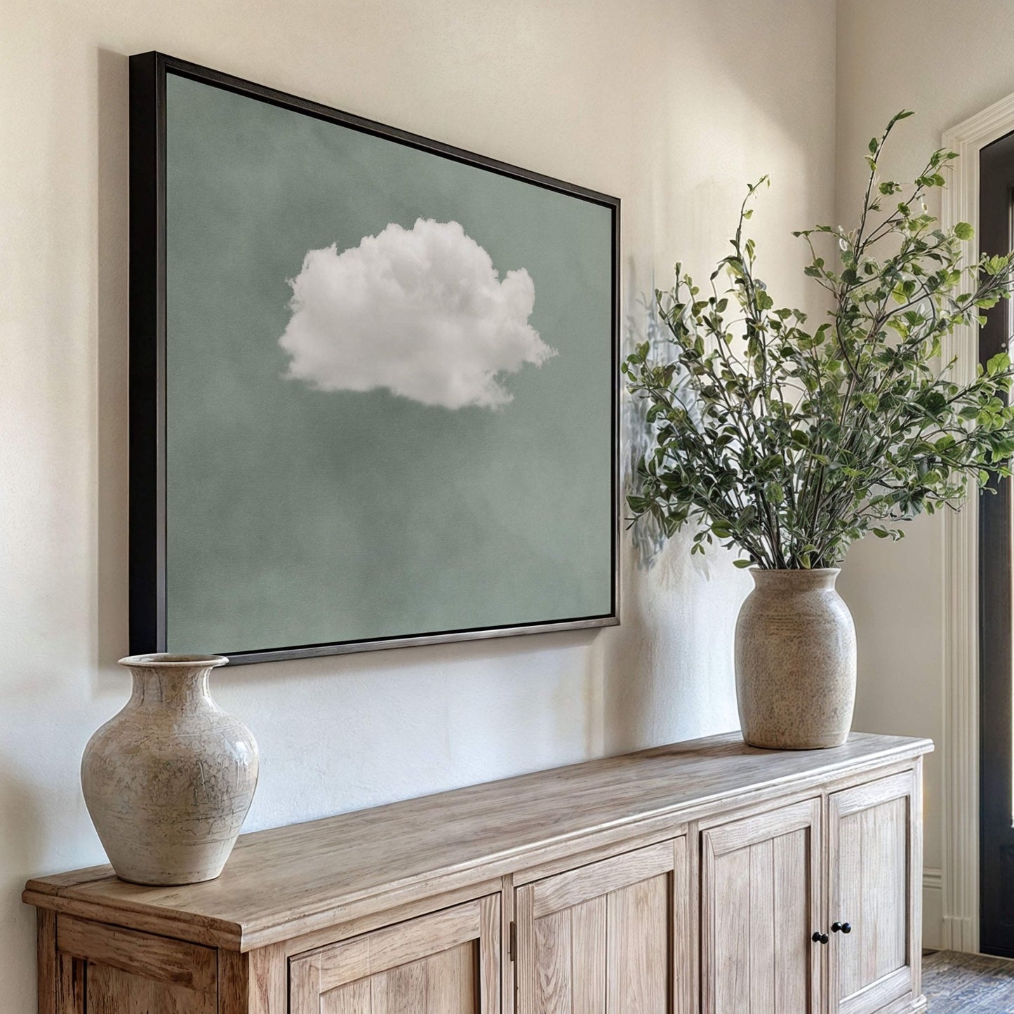 Contemplating Framed Canvas - Sage / Horizontal - AureousHome