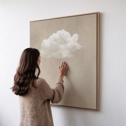 Extra large beige single cloud framed canvas wall art