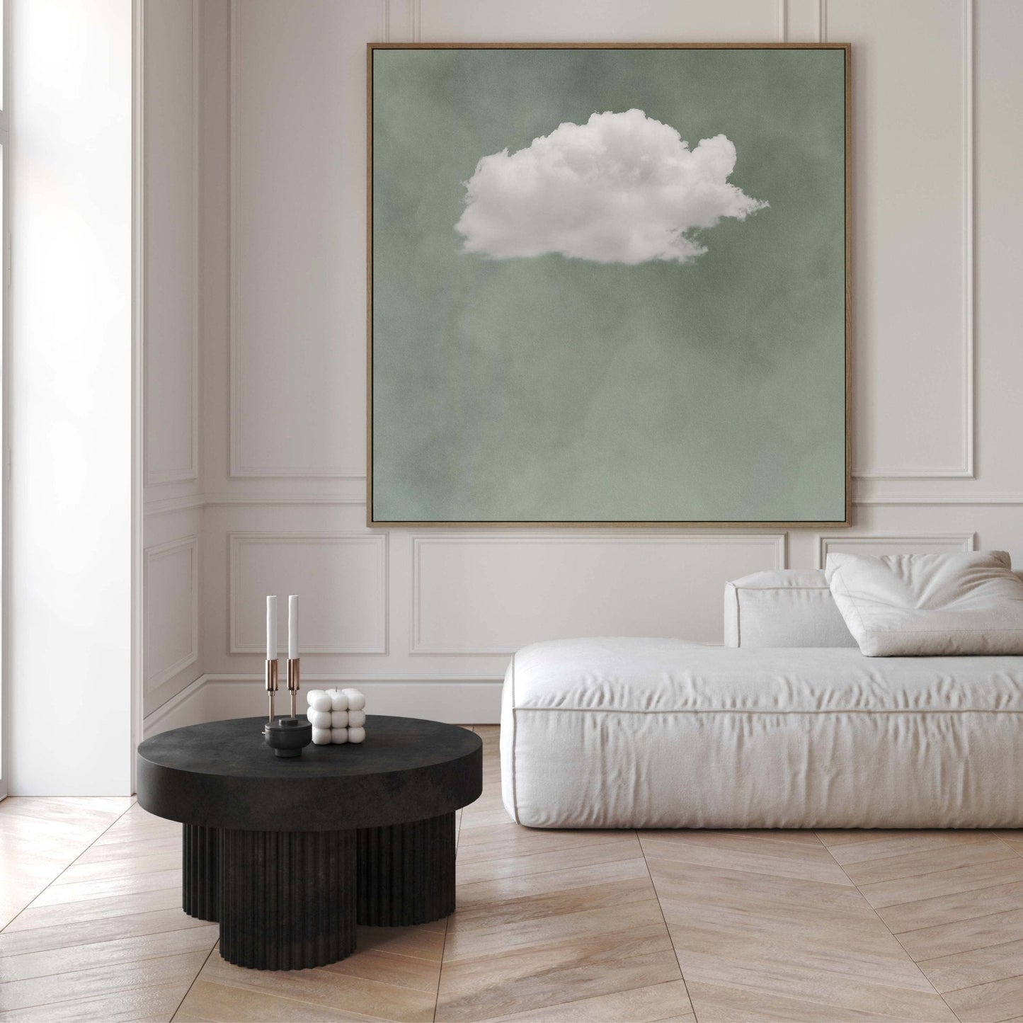Extra large sage green cloud framed canvas wall art by Aureous 