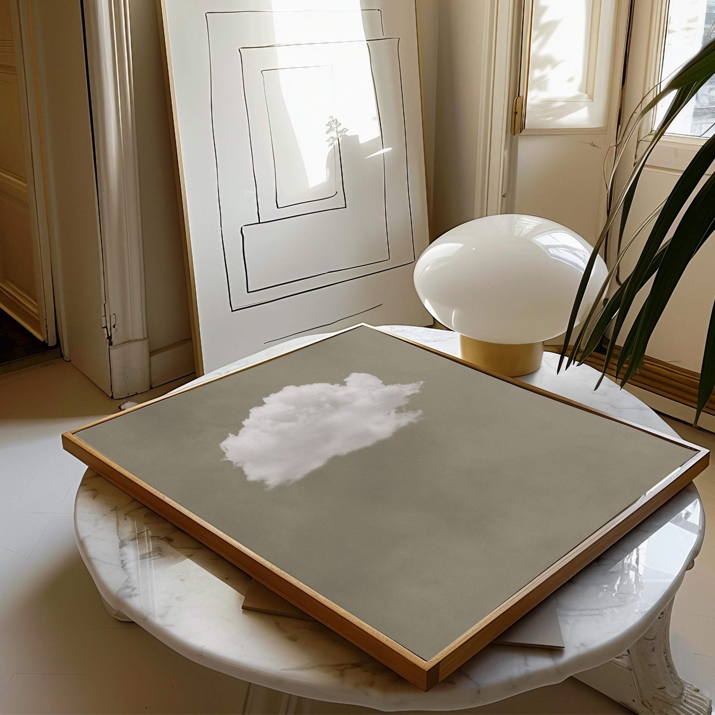 Contemplating Square Framed Canvas - Olive - AureousHome