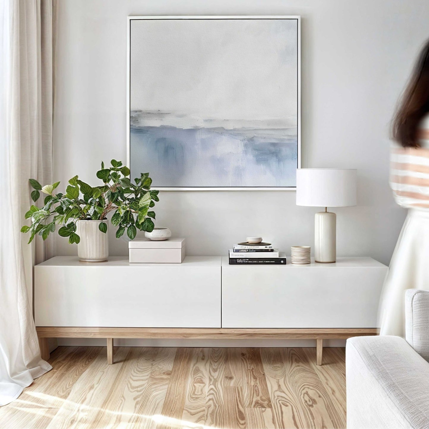 Côte Square Framed Canvas - Blue - AureousHome