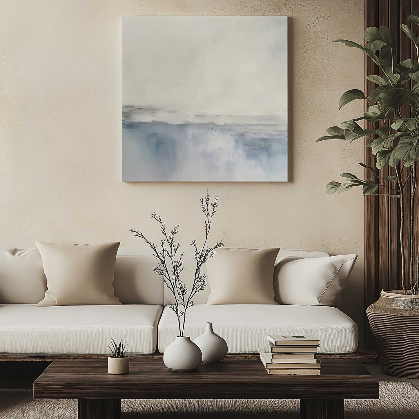 Côte Square Framed Canvas - Blue - AureousHome